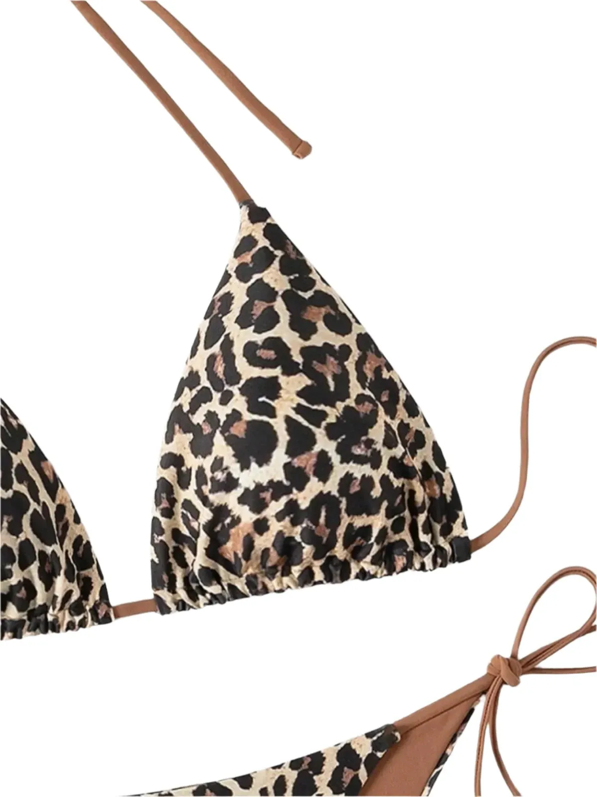 2024 Sexy Leopard Print Bikini Set - Triangle Bra Halter Backless Swimsuit with Lace-Up Details for Beach Vacations