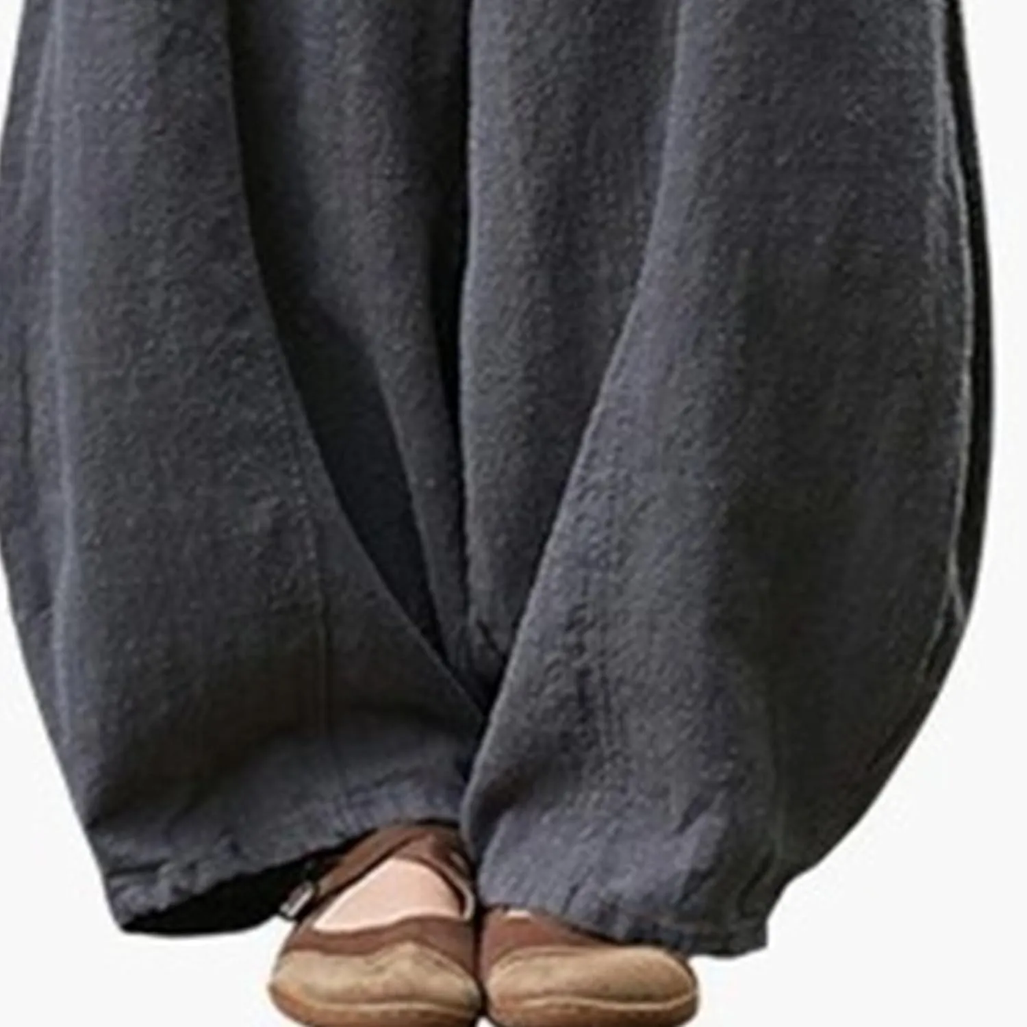 2025 Elastic Waist Bloomers Women's Linen Trousers Pockets Commuter Loose Pants Fashion Slim Casual Pants