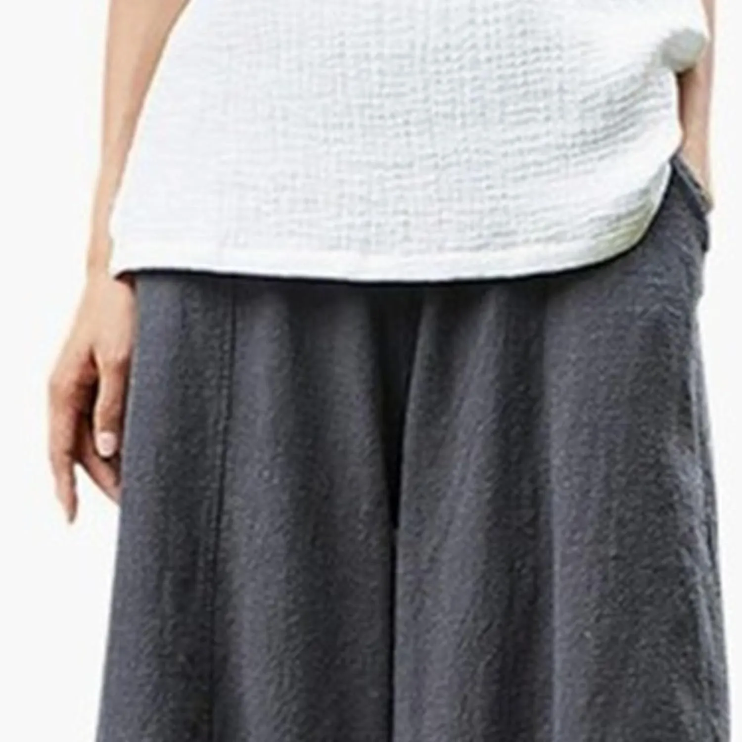 2025 Elastic Waist Bloomers Women's Linen Trousers Pockets Commuter Loose Pants Fashion Slim Casual Pants