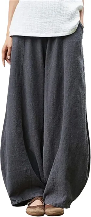 2025 Elastic Waist Bloomers Women's Linen Trousers Pockets Commuter Loose Pants Fashion Slim Casual Pants