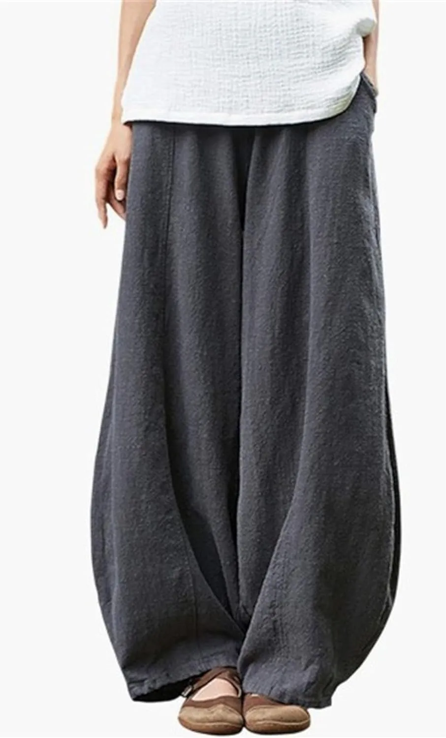 2025 Elastic Waist Bloomers Women's Linen Trousers Pockets Commuter Loose Pants Fashion Slim Casual Pants