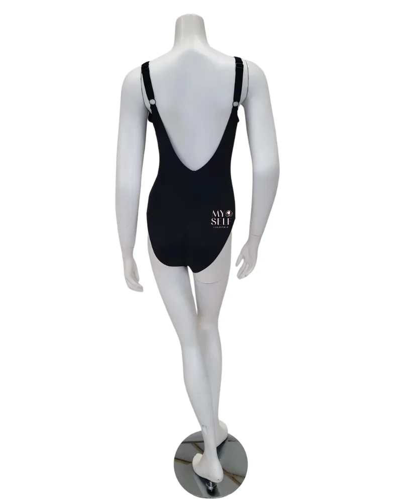 23CE173 Black Chic Elegance Square Neck Swimsuit
