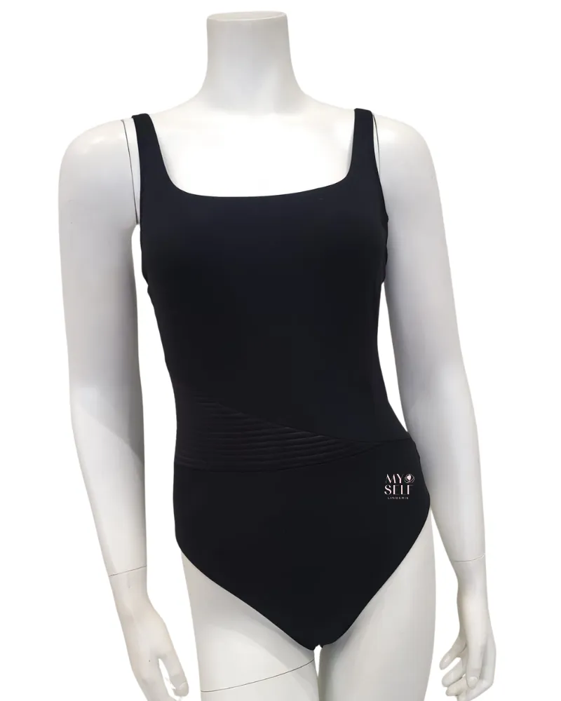 23CE173 Black Chic Elegance Square Neck Swimsuit