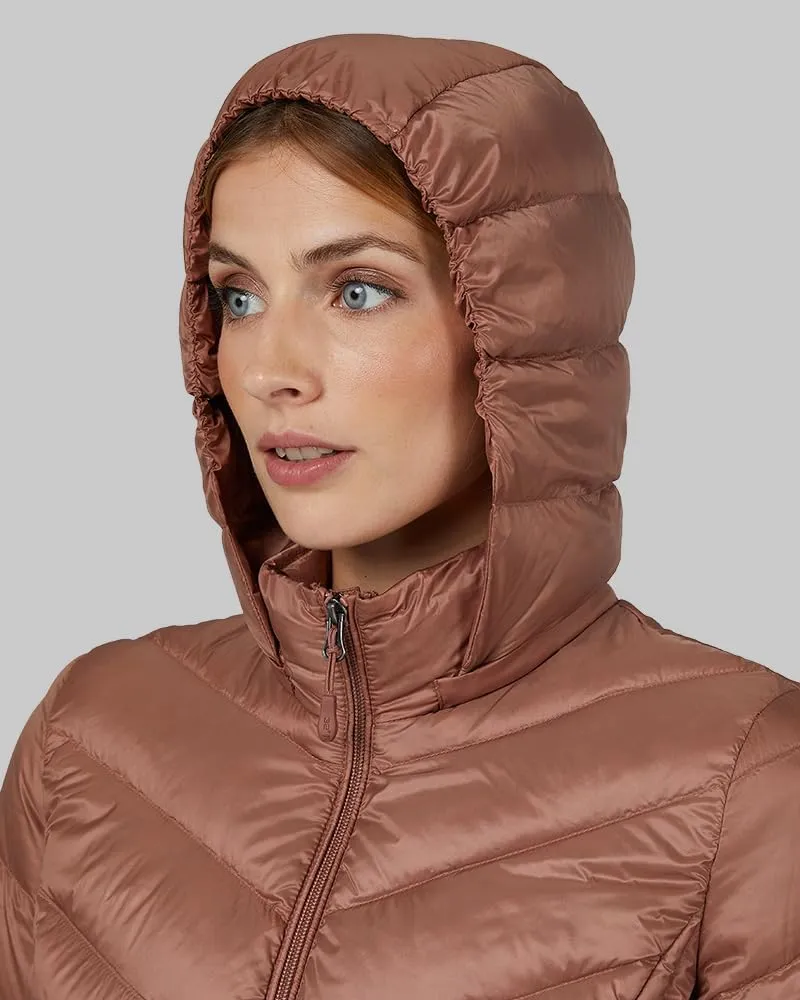 32 Degrees Heat Women's 3/4 Ultra-Light Down Packable Hooded Jacket| Slim Fit | Layering | Water Repellant