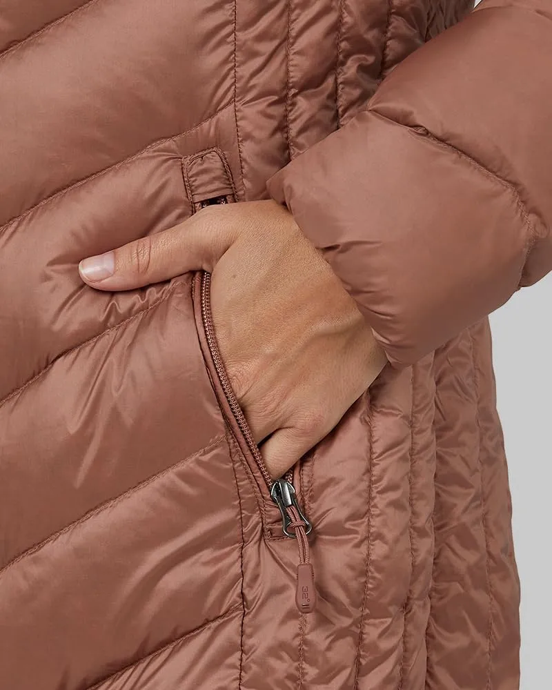 32 Degrees Heat Women's 3/4 Ultra-Light Down Packable Hooded Jacket| Slim Fit | Layering | Water Repellant