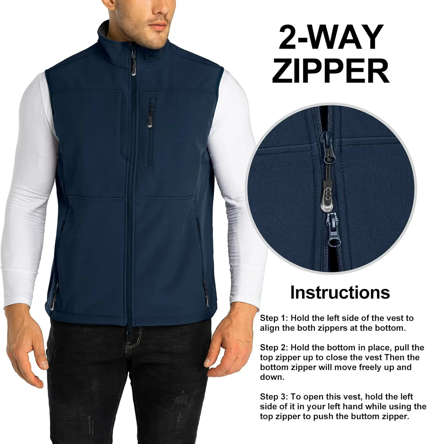 33,000ft Men's Lightweight Softshell Vest Outerwear Zip Up Fleece Lined Windproof Sleeveless Jacket for Golf Running Hiking