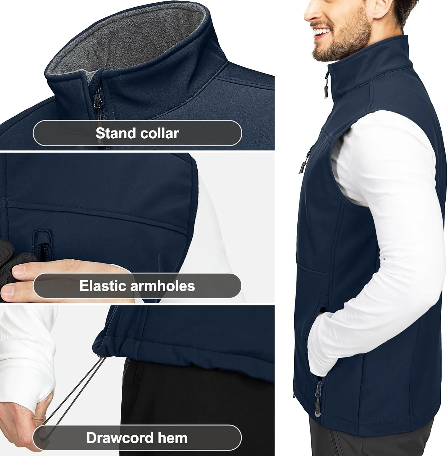 33,000ft Men's Lightweight Softshell Vest Outerwear Zip Up Fleece Lined Windproof Sleeveless Jacket for Golf Running Hiking