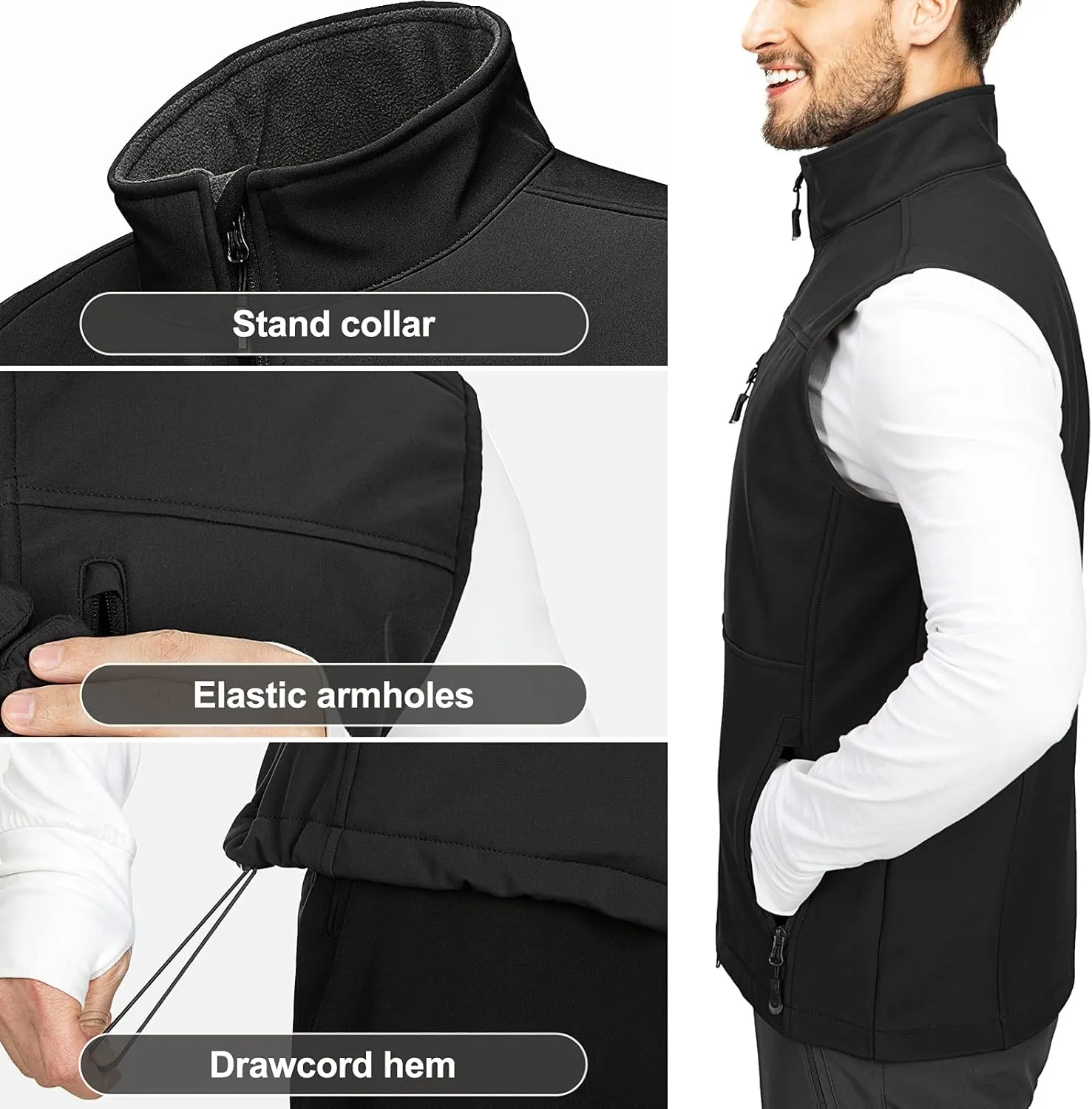 33,000ft Men's Lightweight Softshell Vest Outerwear Zip Up Fleece Lined Windproof Sleeveless Jacket for Golf Running Hiking