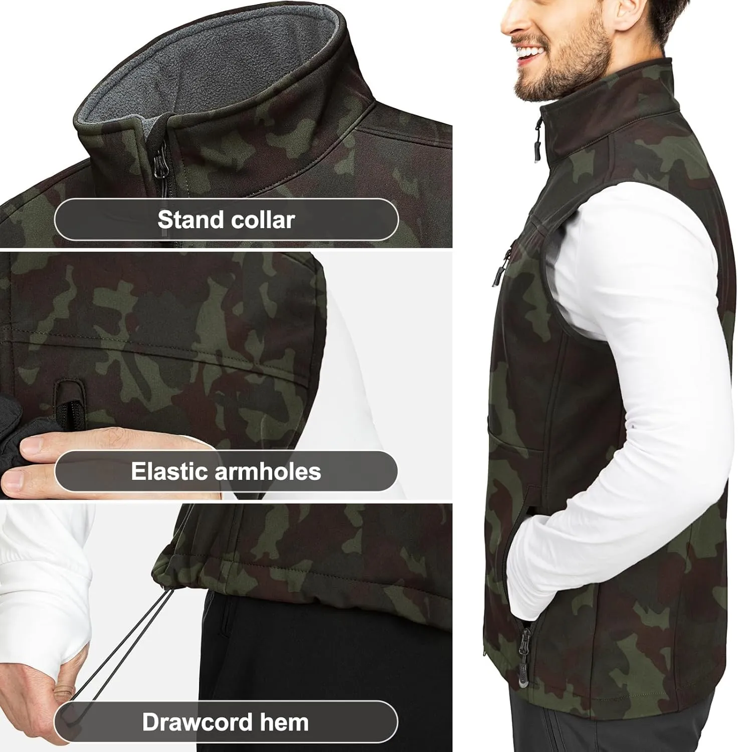 33,000ft Men's Lightweight Softshell Vest Outerwear Zip Up Fleece Lined Windproof Sleeveless Jacket for Golf Running Hiking