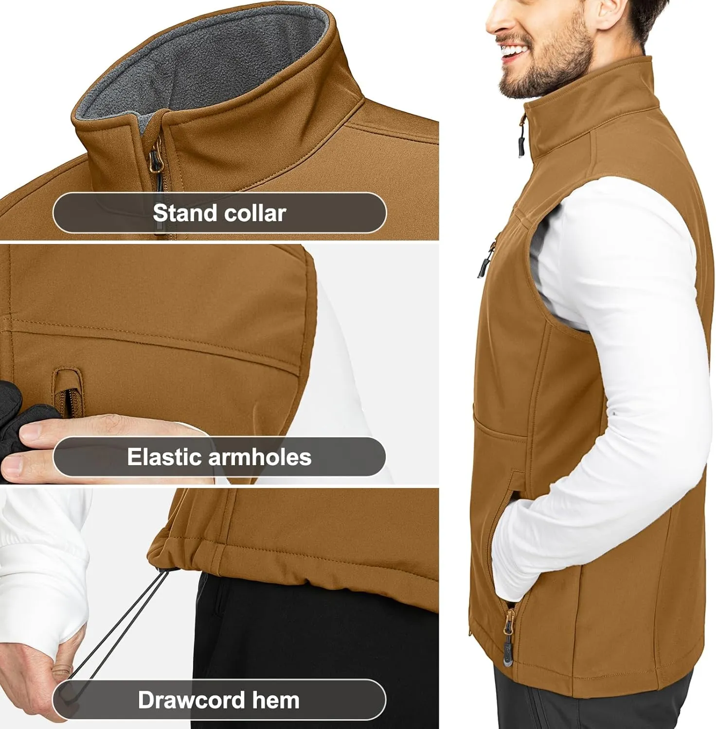 33,000ft Men's Lightweight Softshell Vest Outerwear Zip Up Fleece Lined Windproof Sleeveless Jacket for Golf Running Hiking
