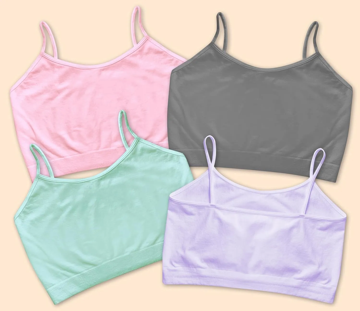 4 Pack Women's Seamless Wireless Half Cami Unpadded Bra Tops for Layering with Spaghetti Straps