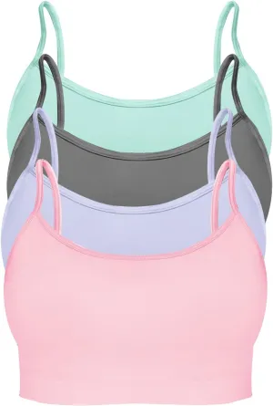 4 Pack Women's Seamless Wireless Half Cami Unpadded Bra Tops for Layering with Spaghetti Straps