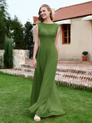 A-Line Chiffon Dress with Illusion Neckline Moss Plus Size