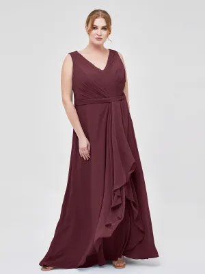 A-line Chiffon Open Back Dress With V-Neck Cabernet