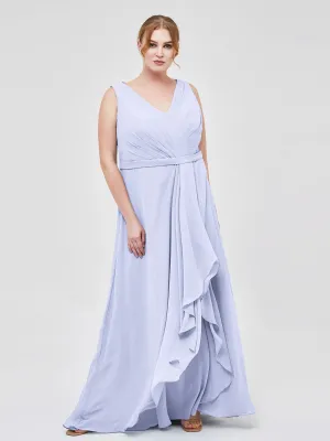A-line Chiffon Open Back Dress With V-Neck Lavender