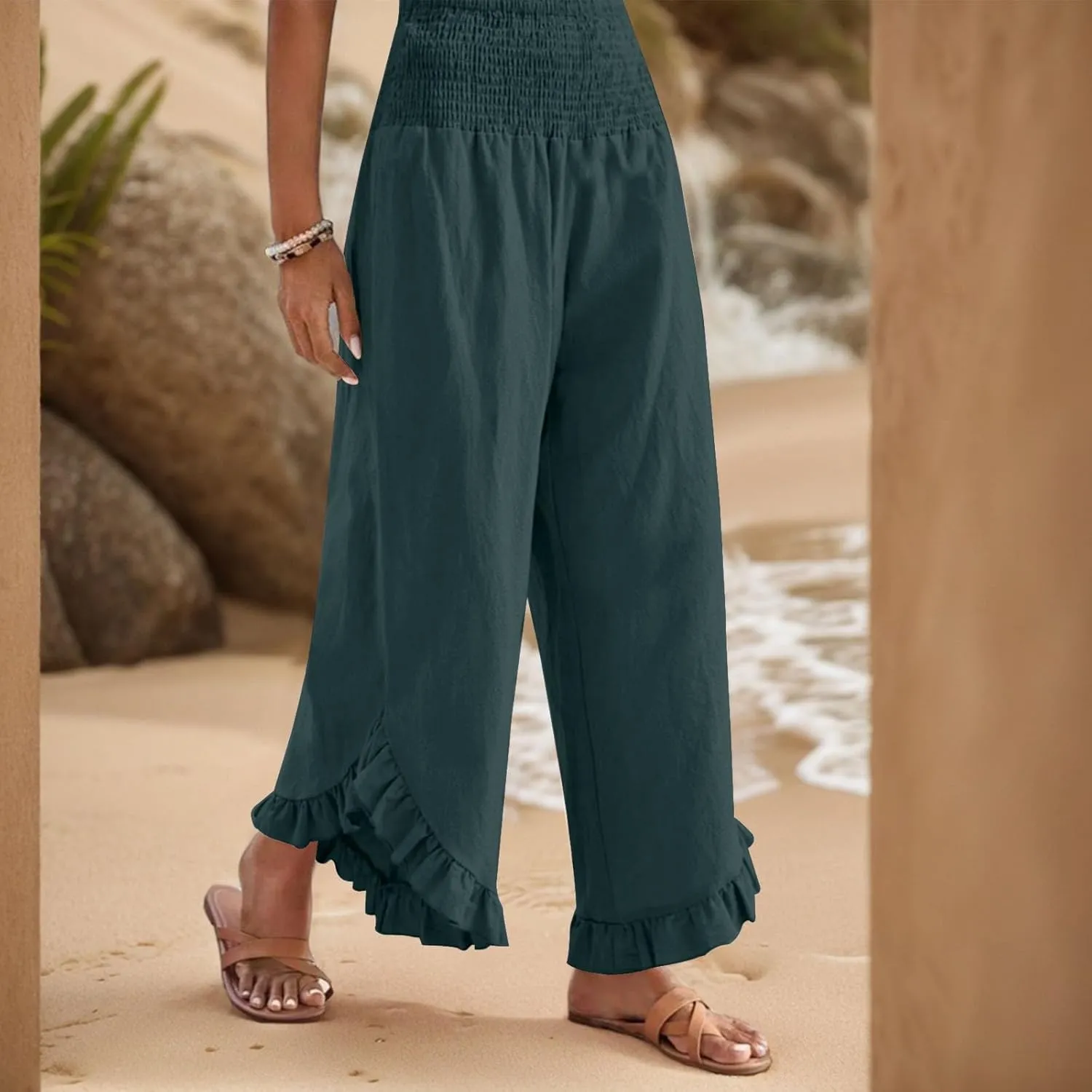 ADHOWBEW Linen Pants for Women Work High Waisted Lounge Plus Size Stretch Cotton Casual Dressy Flowy Pants Bottoms