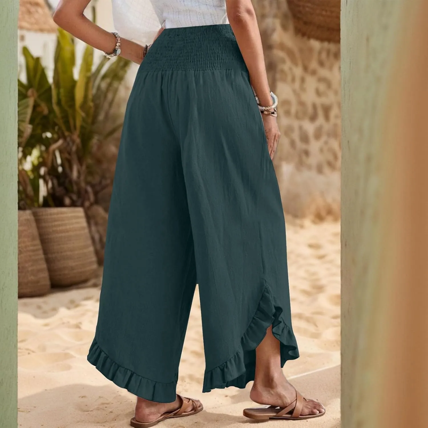 ADHOWBEW Linen Pants for Women Work High Waisted Lounge Plus Size Stretch Cotton Casual Dressy Flowy Pants Bottoms