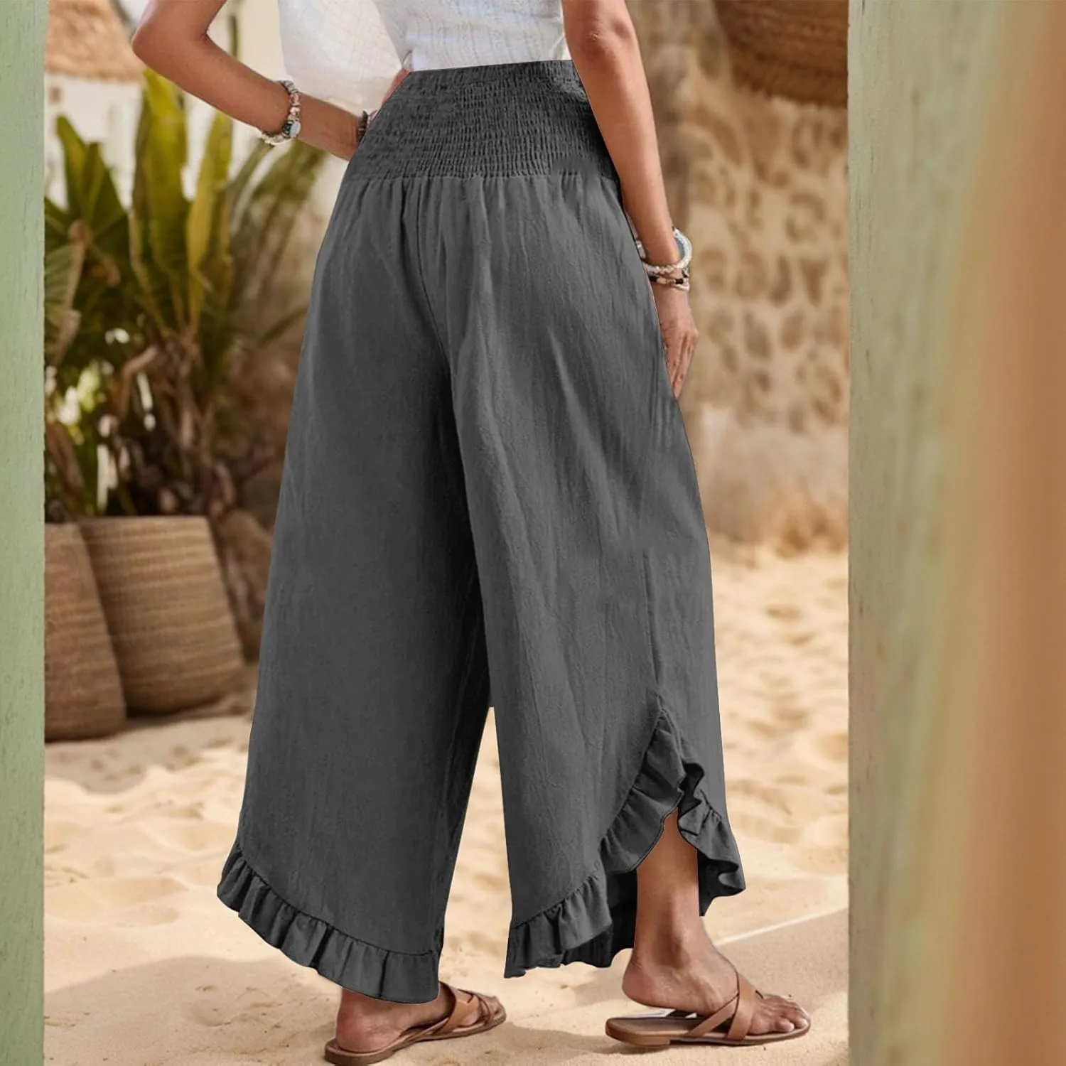 ADHOWBEW Linen Pants for Women Work High Waisted Lounge Plus Size Stretch Cotton Casual Dressy Flowy Pants Bottoms