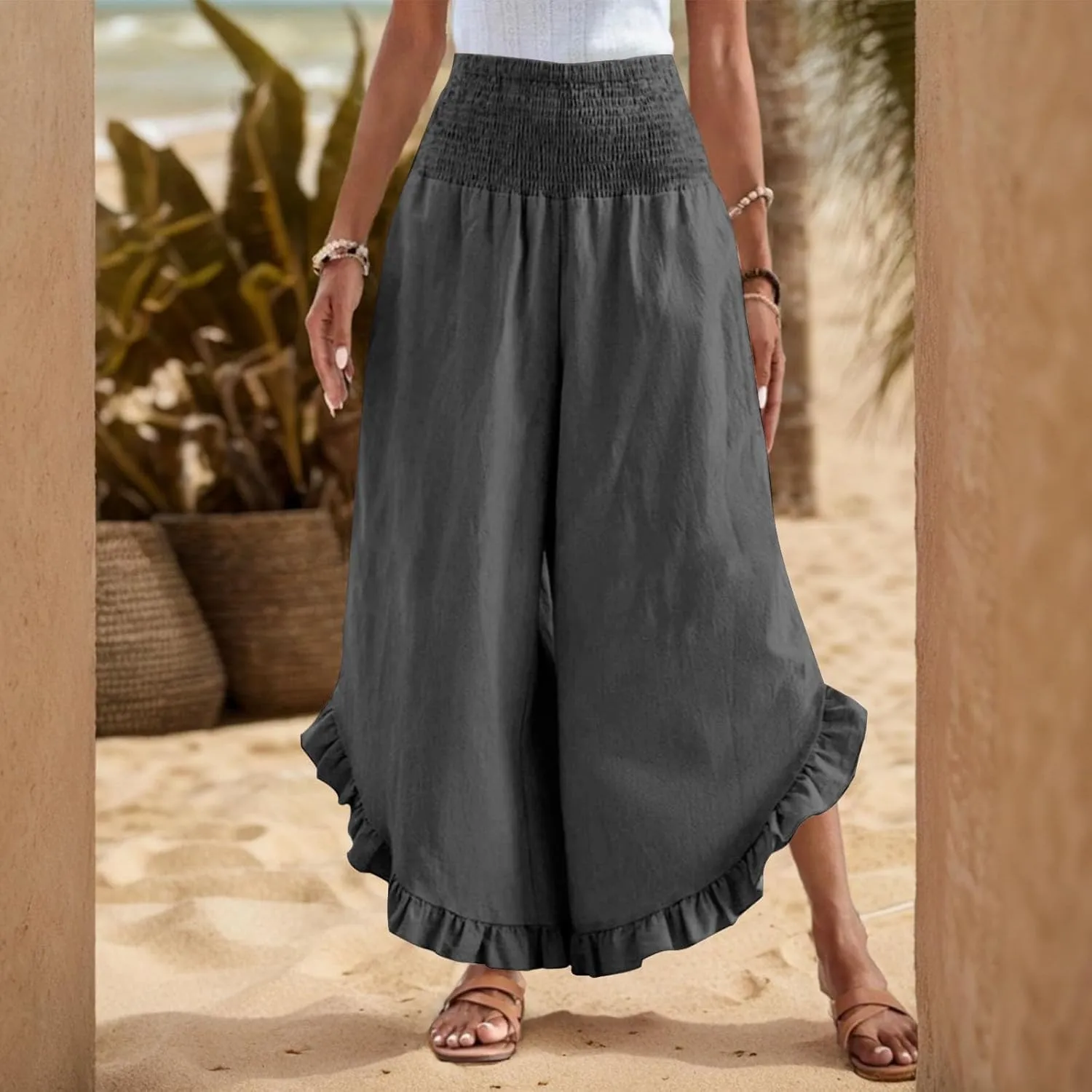 ADHOWBEW Linen Pants for Women Work High Waisted Lounge Plus Size Stretch Cotton Casual Dressy Flowy Pants Bottoms