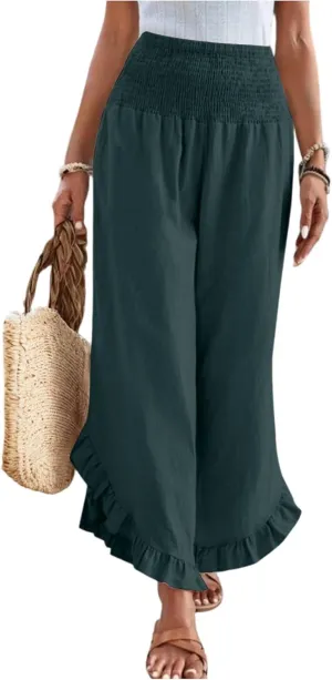 ADHOWBEW Linen Pants for Women Work High Waisted Lounge Plus Size Stretch Cotton Casual Dressy Flowy Pants Bottoms