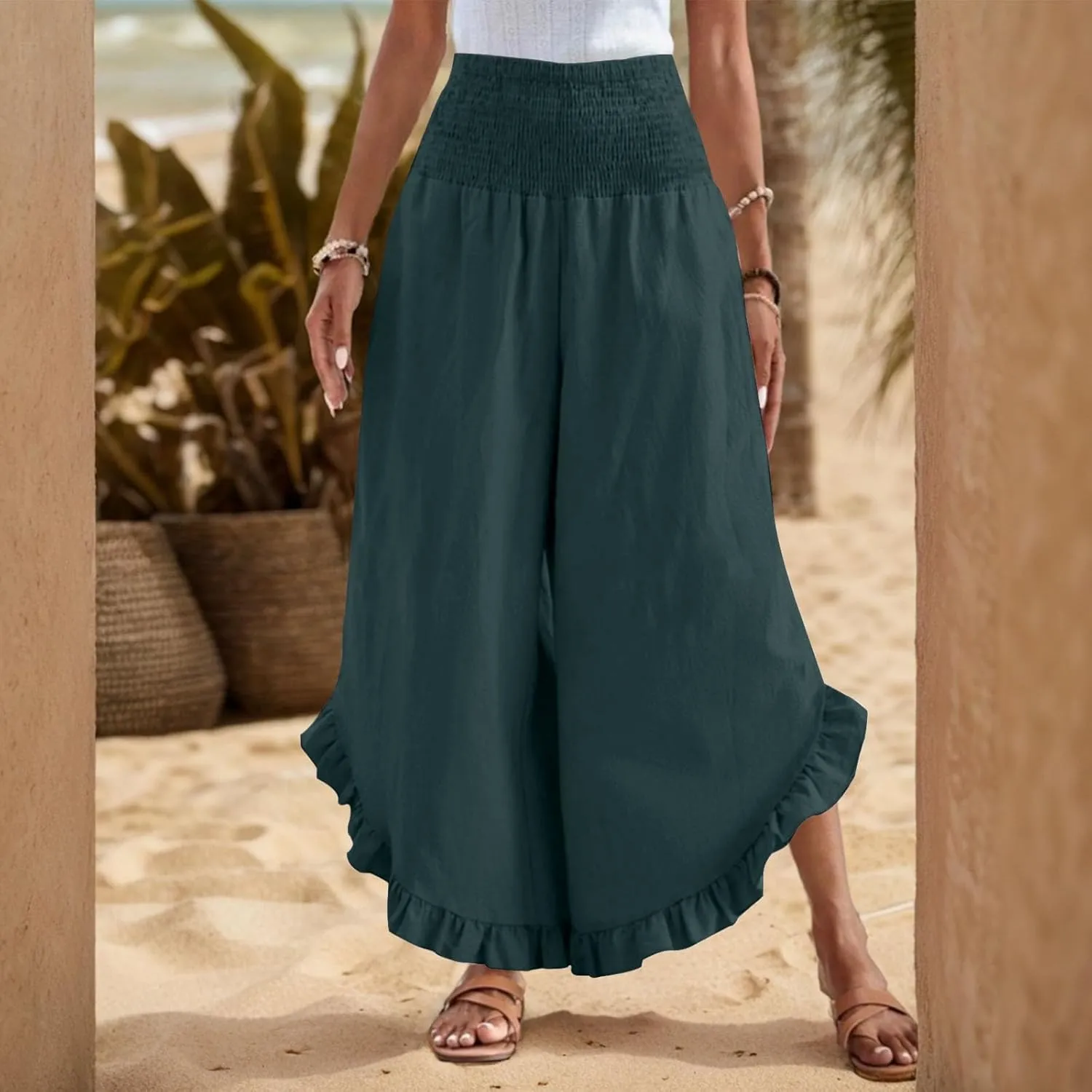 ADHOWBEW Linen Pants for Women Work High Waisted Lounge Plus Size Stretch Cotton Casual Dressy Flowy Pants Bottoms