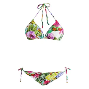 Agua Doce Eve White Floral Triangle Bikini w/Scrunch Bottom