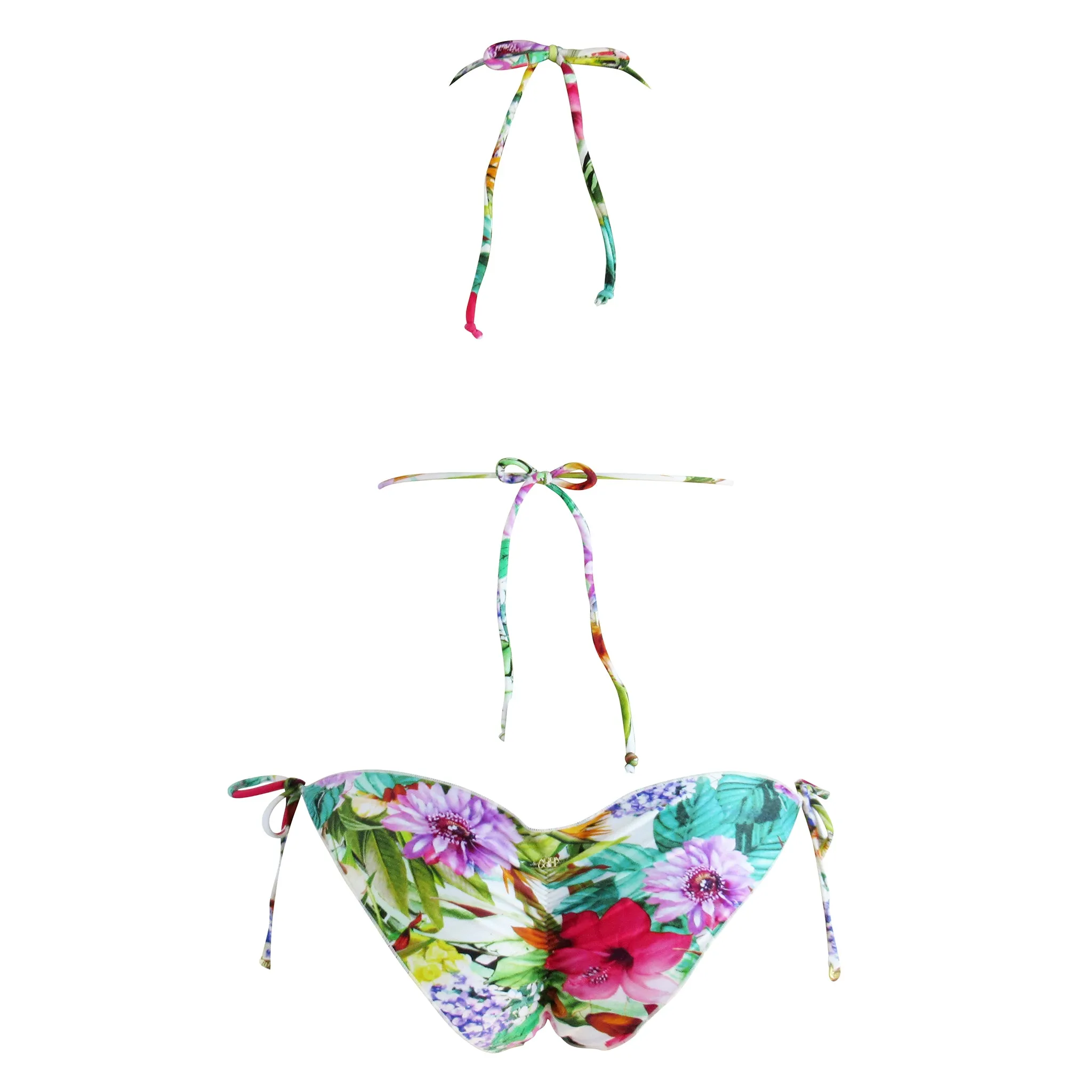 Agua Doce Eve White Floral Triangle Bikini w/Scrunch Bottom