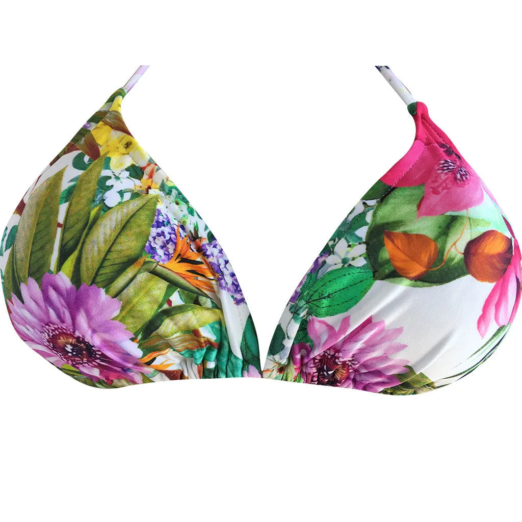 Agua Doce Eve White Floral Triangle Bikini w/Scrunch Bottom