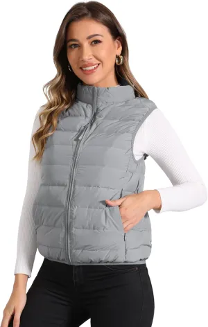 Allegra K Sleeveless Puffer Vests for Women's Lightweight Zip Up Vest