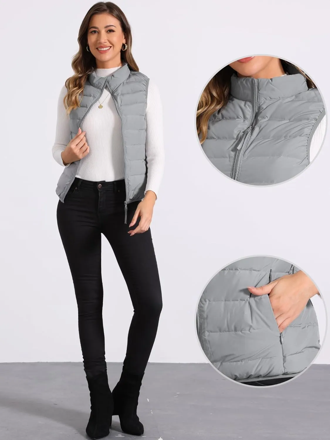 Allegra K Sleeveless Puffer Vests for Women's Lightweight Zip Up Vest