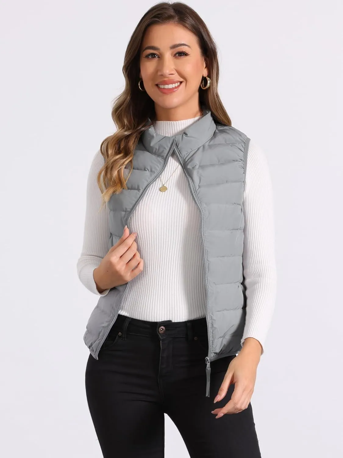 Allegra K Sleeveless Puffer Vests for Women's Lightweight Zip Up Vest
