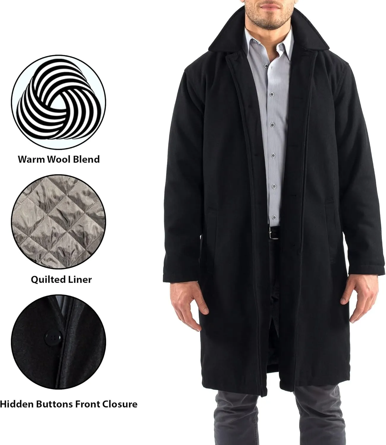 Alpine Swiss Zach Mens Wool Blend Overcoat  Knee-Length Trench Coat, Runs Large for Layering Over Suits or Sweaters