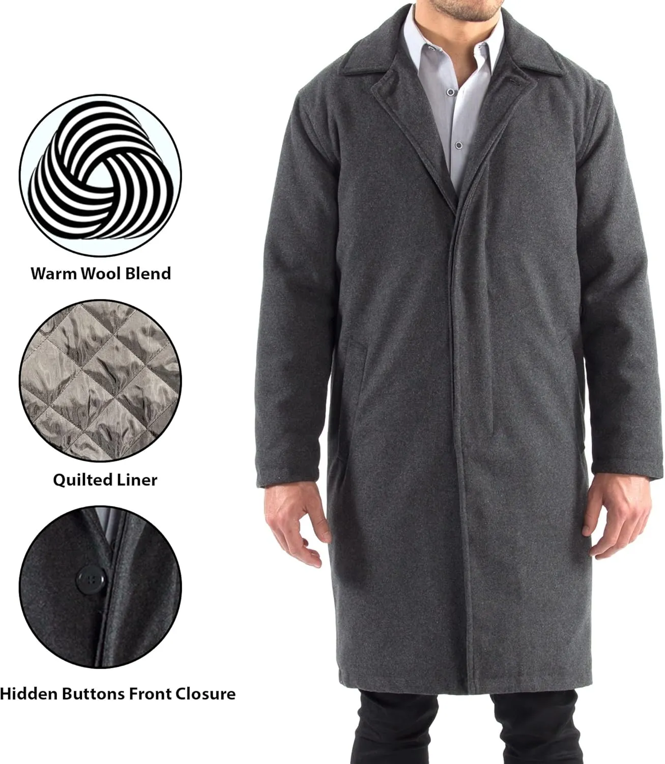 Alpine Swiss Zach Mens Wool Blend Overcoat  Knee-Length Trench Coat, Runs Large for Layering Over Suits or Sweaters
