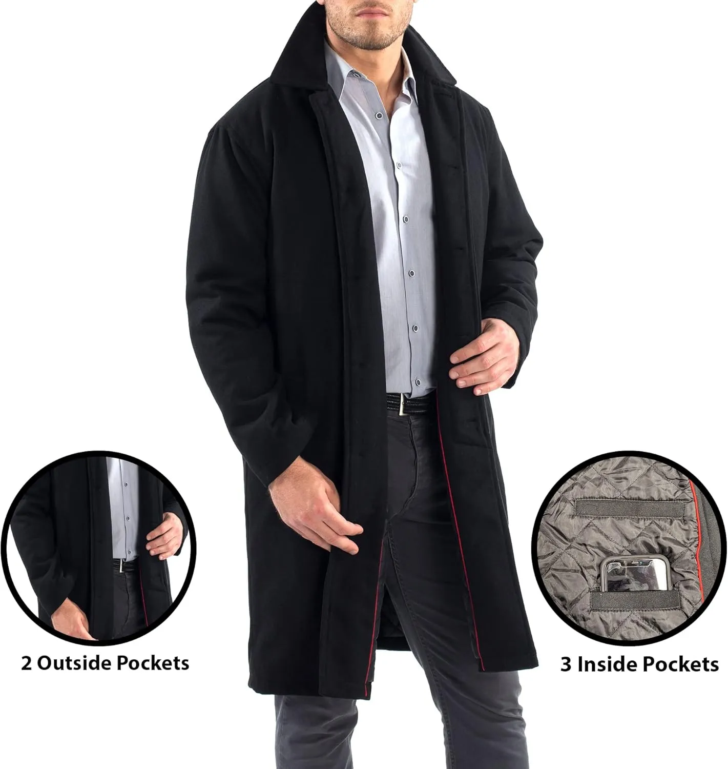 Alpine Swiss Zach Mens Wool Blend Overcoat  Knee-Length Trench Coat, Runs Large for Layering Over Suits or Sweaters