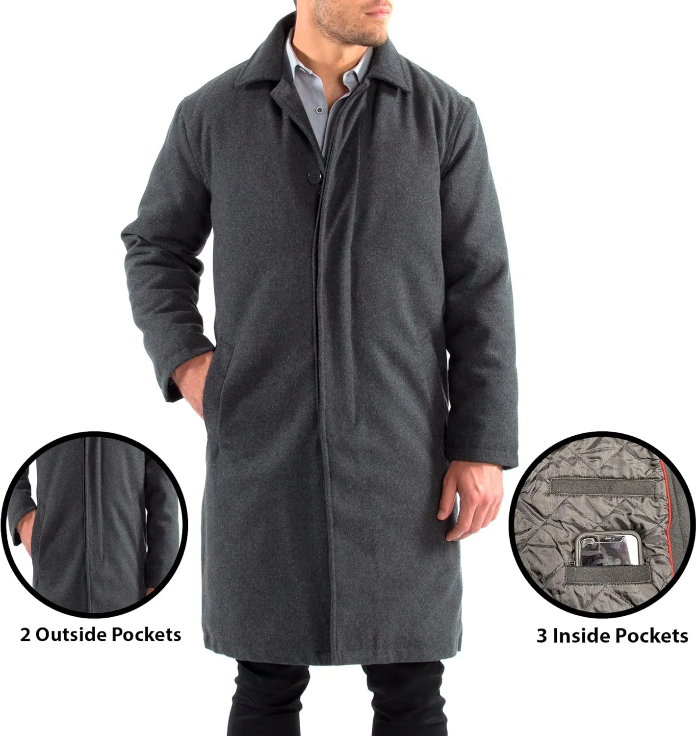 Alpine Swiss Zach Mens Wool Blend Overcoat  Knee-Length Trench Coat, Runs Large for Layering Over Suits or Sweaters