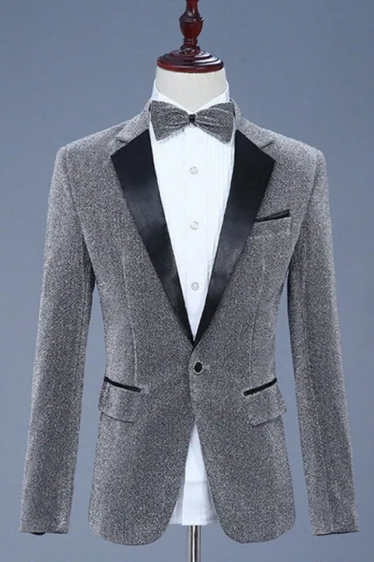 Alva Chic Gray Sequined Notched Lapel Men's Prom Suit