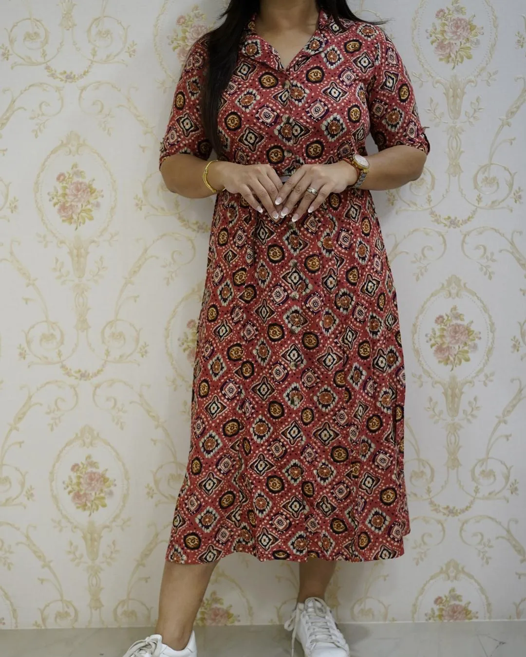 Amara Rayon Short Dress with Belt Red
