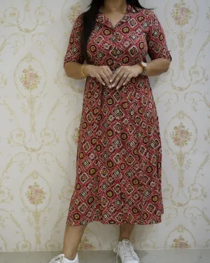 Amara Rayon Short Dress with Belt Red