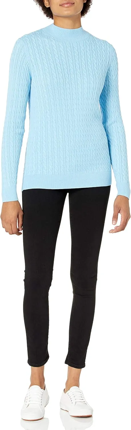 Amazon Essentials Women's Classic-Fit Lightweight Cable Long-Sleeve Mock Neck Sweater