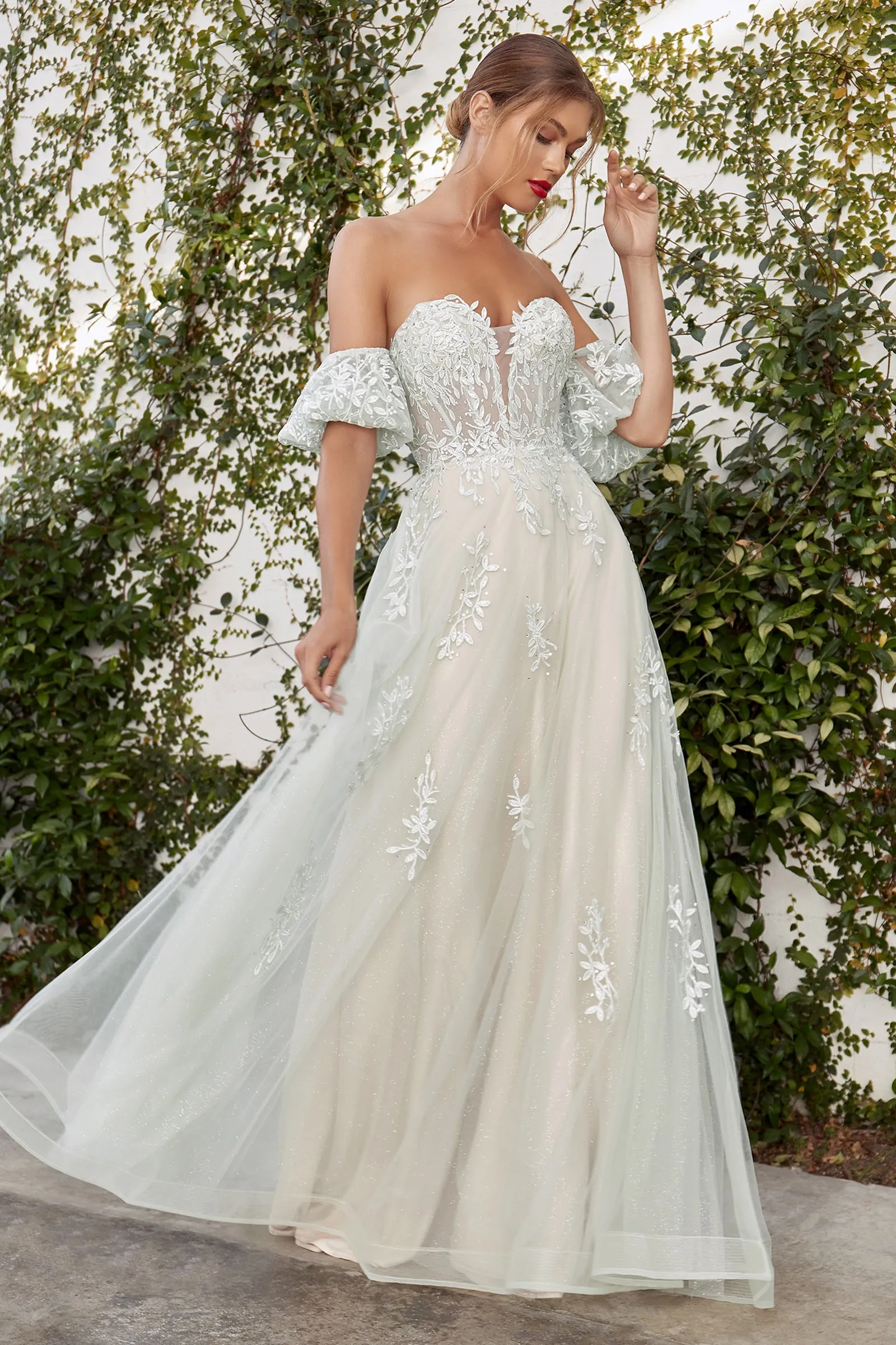 ANDREA & LEO A1046 Floral Strapless Detachable Tulle A Line Dress