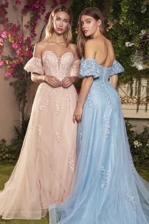ANDREA & LEO A1046 Floral Strapless Detachable Tulle A Line Dress