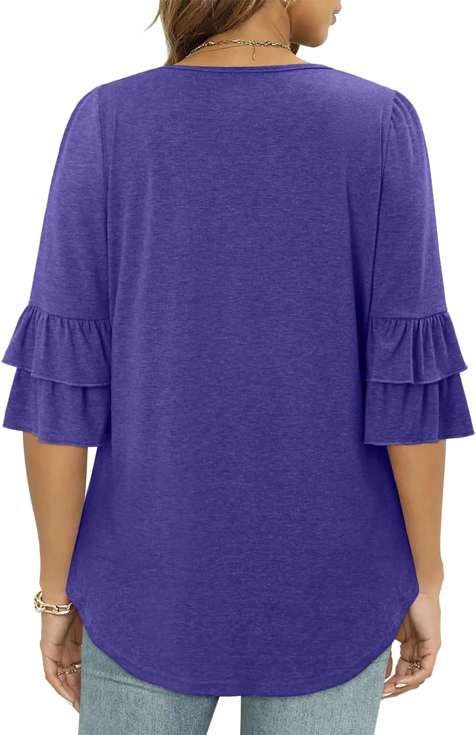 Angerella 3/4 Length Sleeve Womens Tops Dressy Casual Blouses Loose Fit Tunic Tops V Neck T Shirts Spring Summer Outfits