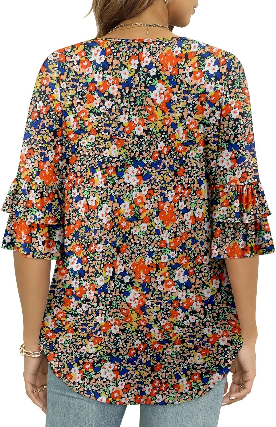 Angerella 3/4 Length Sleeve Womens Tops Dressy Casual Blouses Loose Fit Tunic Tops V Neck T Shirts Spring Summer Outfits