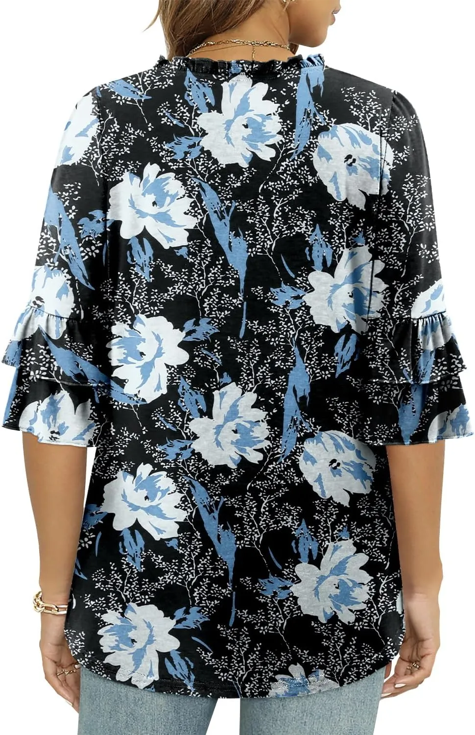 Angerella 3/4 Length Sleeve Womens Tops Dressy Casual Blouses Loose Fit Tunic Tops V Neck T Shirts Spring Summer Outfits