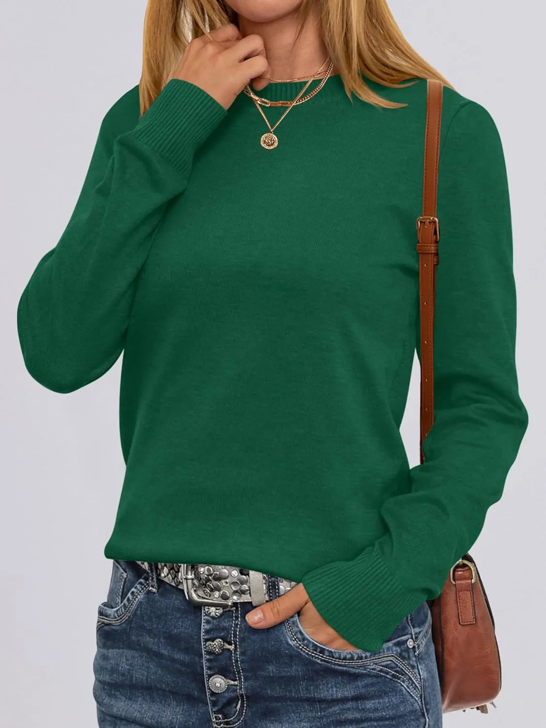 ANRABESS Women's Long Sleeve Crewneck Classic 2025 Fall Soft Loose Fit Basic Pullover Sweaters Top