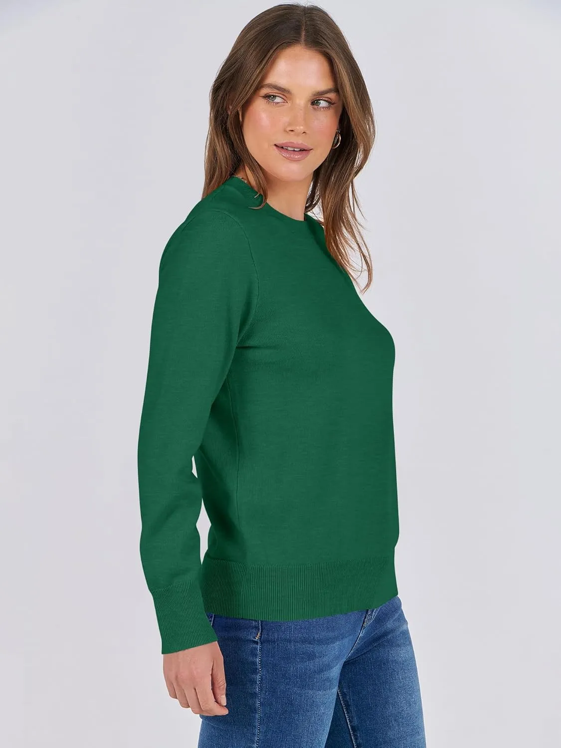 ANRABESS Women's Long Sleeve Crewneck Classic 2025 Fall Soft Loose Fit Basic Pullover Sweaters Top