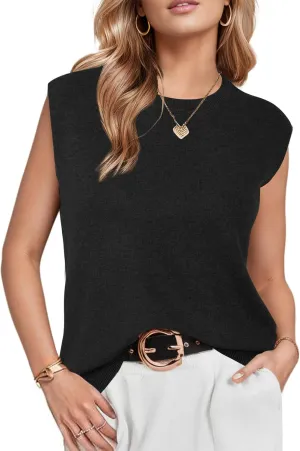 Arach&Cloz Women's Non See Through Crew Neck Cap Sleeve Vest Tops Loose Fit Summer Trendy Casual Sweaters 2025