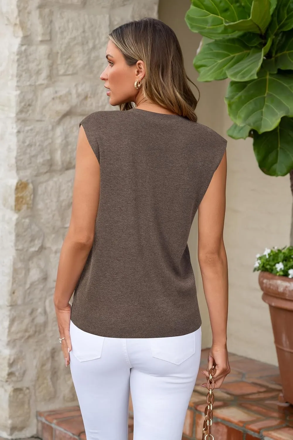 Arach&Cloz Women's Non See Through Crew Neck Cap Sleeve Vest Tops Loose Fit Summer Trendy Casual Sweaters 2025