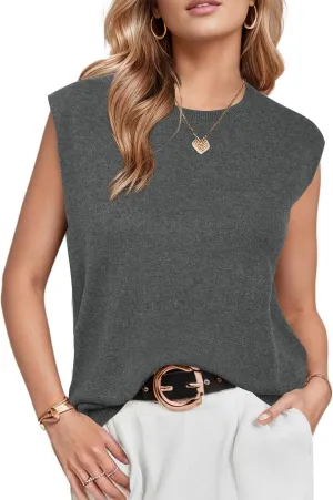 Arach&Cloz Women's Non See Through Crew Neck Cap Sleeve Vest Tops Loose Fit Summer Trendy Casual Sweaters 2025