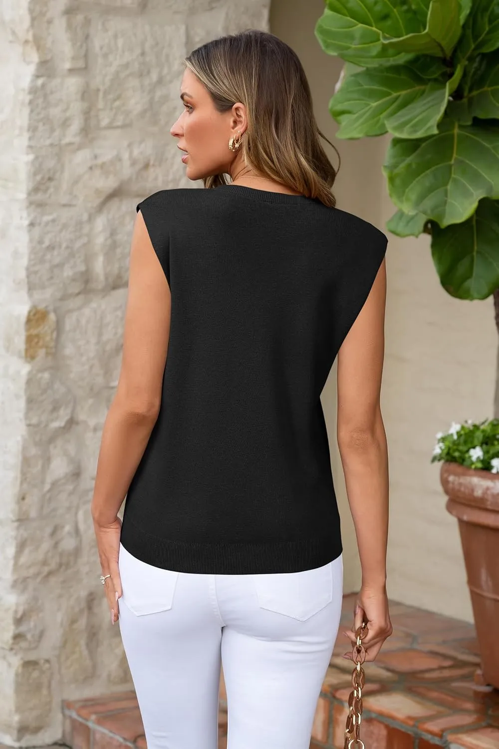 Arach&Cloz Women's Non See Through Crew Neck Cap Sleeve Vest Tops Loose Fit Summer Trendy Casual Sweaters 2025